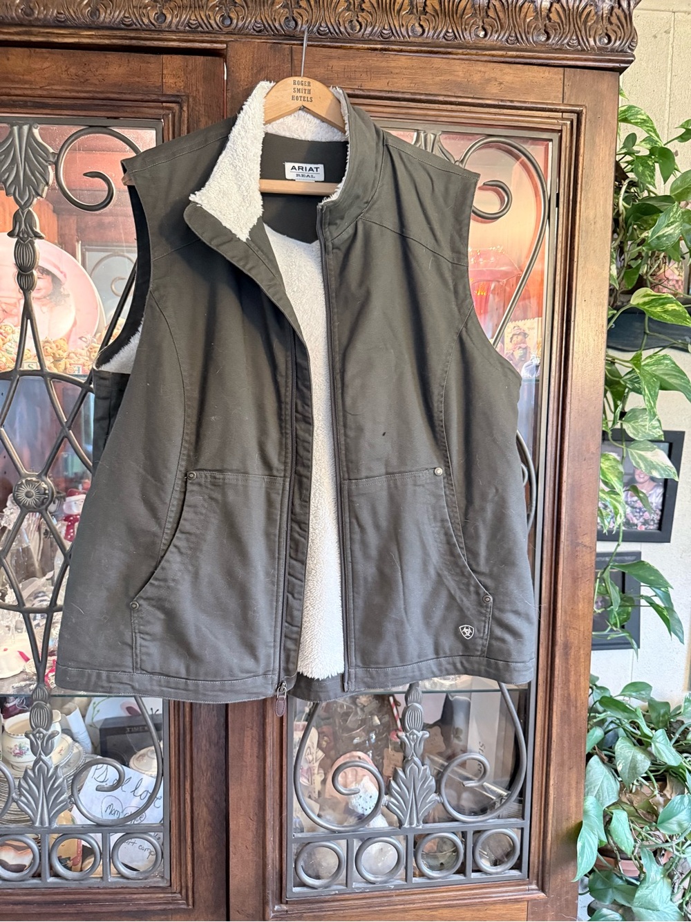 Ariat Olive and White Sherpa-Lined Vest